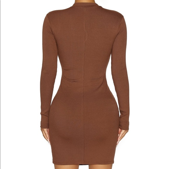 Naked Wardrobe Zip It for Me Snatched Dress in Chocolate - Picture 4 of 4